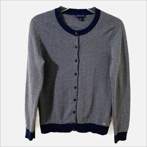 Tommy Hilfiger Herringbone Pattern Cotton Long Sleeve Button Up Cardigan Sweater